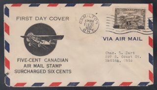 Canada 1932 C3 6c On 5c Airmail First Day Cover Fdc Hamilton To Ohio Usa