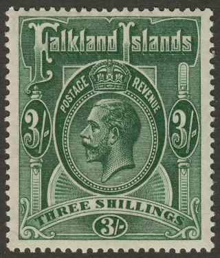 Falkland Islands 1923 Kgv 3sh Slate - Green Sg80 Cat £100