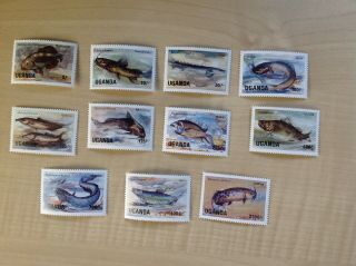 Uganda Stamps Fish Complete Set Sg 457 - 467 Unmounted