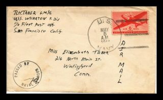 Dr Jim Stamps Us Naval Fleet Post Office Censor Passed Wwii Cover 1944