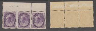 Mnh Canada 2c Queen Victoria Numeral Strip With Pl.  Inscription 76 (lot 15627)