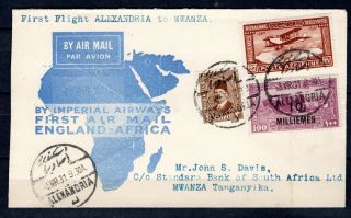 Egypt 1931 Gb Imperial Airways First Flight Airmail Cover To Kut Tanganyika