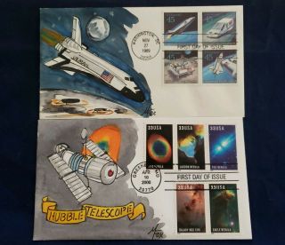 Us Fdc Space Hand Painted Cachet Melissa Fox Hubble And Shuttle