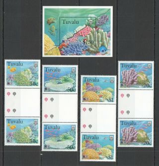 W197 1998 Tuvalu Fish & Marine Life Greenpeace 813 - 16 Gutter 1bl,  2set Mnh