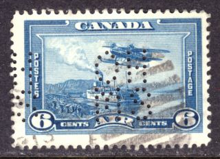 Canada Air Mail Official Oac6 6c Blue,  1938 5 - Hole " Ohms " Perfin,  F,