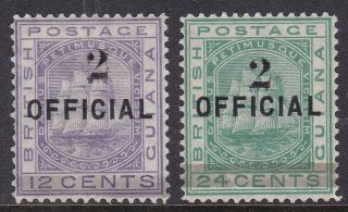 British Guiana 1881 " 2 " On Official 12c & 24c,  Cat £190,