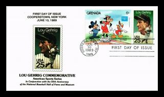Dr Jim Stamps Us Lou Gehrig Baseball Combo First Day Cover Grenada