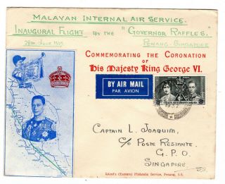 1937 Malaya To Singapore Unusual First Flight Cover.