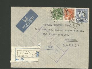 1943 United Nations Ilo Registered Censored Cover Iraq To Canada Us Transit