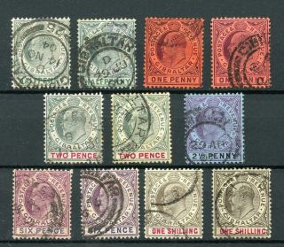 Gibraltar 1904 - 08 Set To 1s Incl.  All Chalk And Ord Paper Fu Sg56/61a Cat £247