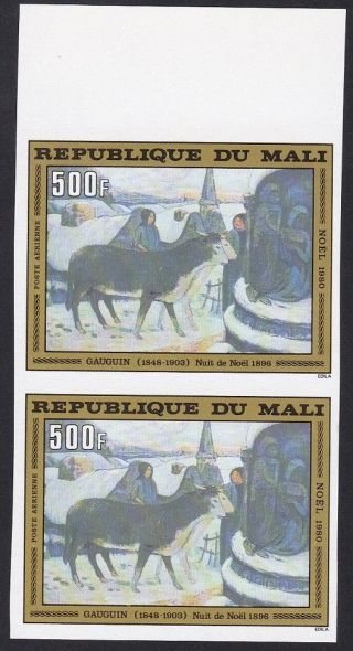 Mali Scc411 Painting,  Christmas Night By Gauguin,  Christmas,  Imperf Pair