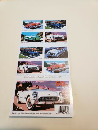 Scott 3931 - 35 - 50s Sporty Cars - Booklet Of (20) 37 Cent Stamps Mnh