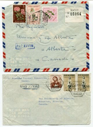 Macau 1957 / 1959 - Airmail Covers To Edmonton Ab Canada Inc Registered
