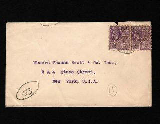 Opc 1923 British Guiana To Usa 2c Kgv Perfin Pair " Bb/&/co " 37042