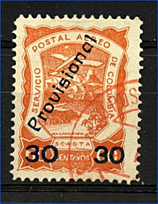 Colombia 1923 Scadta Provisional 30c Surcharge On 60c Orange Scott C52 Vfu Stamp