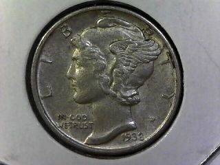 1938 - D Au Mercury Dime - - Very Rare - Only 5.  5 Million Minted - - - A419