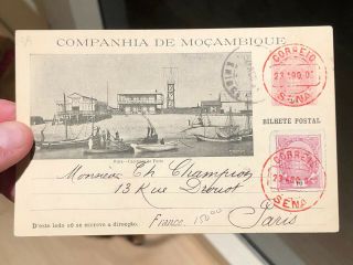 Rare Portuguese Colonial Sena Mozambique Postal Card Cover To France 1900’s