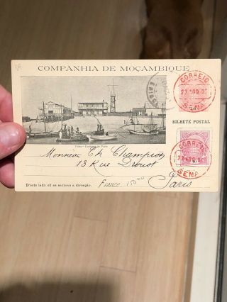 Rare Portuguese Colonial Sena Mozambique Postal Card Cover To France 1900’s 7