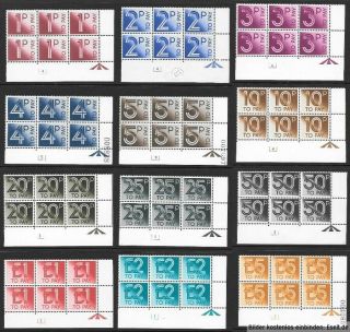 Gb 1982/93 Postage Dues Cylinder Blocks Of 6.  Full Set Of 12.  Mnh