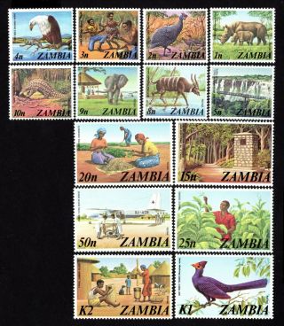 Zambia 1975 Group Of 14 Stamps Mi 141 - 154 Mnh Cv=24€