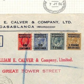 MOROCCO AGENCIES Cover British PO Registered 1936 Album Page GB Overprints AG150 3