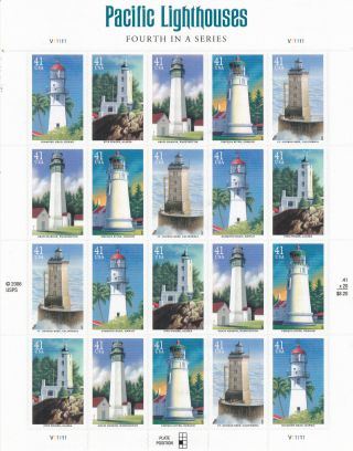 Scott 4146 - 50 Us Souvenir Sheet Pacific Lighthouses 41 Cent Mnh
