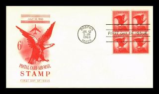 Dr Jim Stamps Us 6c Eagle Air Mail First Day Cover Block Boston Massachusetts