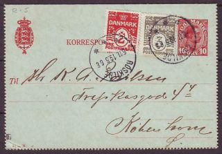 D1692/ Denmark Uprated Perfin (ras) Roskilde Stationery Cover 1919