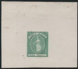 Br.  Virgin Islands: 1860s 1d Green Imperf Plate Proof On Thin Card (26116)