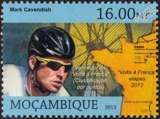 Mark Cavendish Tour De France Cyclist Bicycle/cycling Stamp (2013 Mozambique)