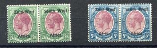 South West Africa 1923 2/6d & 5/ - Pairs Slight Perf.  Separation Sg’s 9 & 10