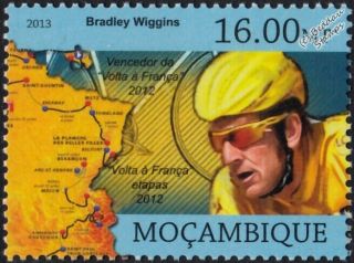 Bradley Wiggins Tour De France Winner Bicycle/cycling Stamp (2013 Mozambique)