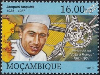 Jacques Anquetil Tour De France Winner Bicycle/cycling Stamp (2013 Mozambique)