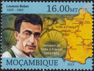 Louison Bobet Tour De France Winner Bicycle/cycling Stamp (2013 Mozambique)