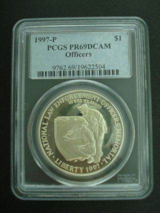 1997 - P Law Enforcement Memorial Proof Silver Dollar $1 Coin Pcgs Pr69 Dcam