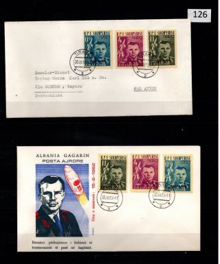 // Albania - 2 Fdc - Space - Spaceships - Gagarin - Red Overprint - Russia