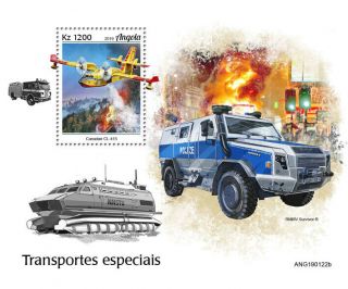 Angola 2019 Special Transport Fire Engine Plane Police S/s Ang190122b