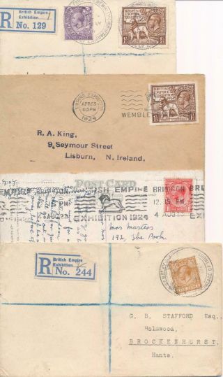 Gb 1924 Empire Exhibition (4 Items) Inc 11/2d Fdc,  Postcard,  Interesting Pmks