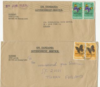 Tanzania 1976 Official Overprinted Butterfly Stamp On 2 Cover To Finland