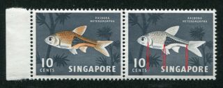1962 Singapore 10c Stamps In Pair - One Has Orange Colour Almost Missing U/m Mnh