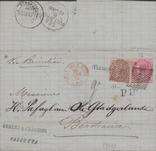 442) India 1876 1 A,  8 A Calcutta On Cover - Sea Post Office - Via Brindisi