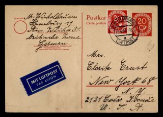 Dr Who 1953 Germany Hamburg To Usa Postal Card Uprated Stationery C131367