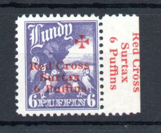Lundy: 6p Red Cross Overprint Mounted