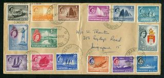 1959 Singapore Gb Qeii Definitives Complete Set Stamps On Cover Changi Cds Pmks