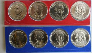 2007 P And D Presidential $1 Coins 8 Golden Bu Dollars Us Satin Finish