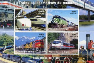 Niger 1998 Mnh Trains & Locomotives Of The World 4v M/s Railways Rail Stamps
