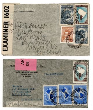 1940/43 Argentina Via Bermuda (censor) To Gb (1) To Ireland (1) Airmail Covers.