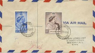 Swaziland 1948 Royal Silver Wedding Sg46/47 On Reg Cvr To Usa
