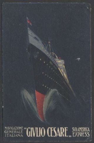 S.  S Giulio Cesare Ngi Poster Postcard Sea Post 1923 Mixed Franking