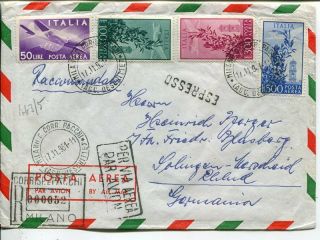 Italy Reg Express Air Mail Cover With High Values To Germany 17.  11.  1952
